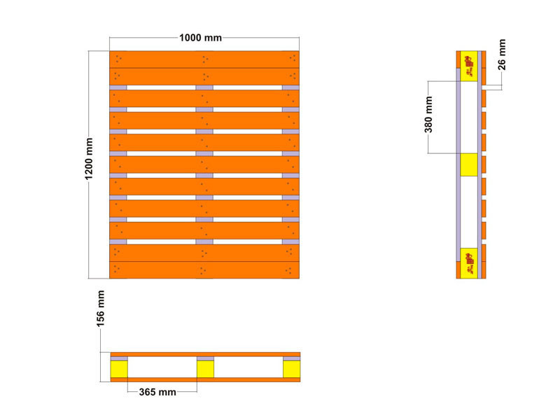 Bản vẽ kích thước pallet gỗ tiêu chuẩn 1200x1000