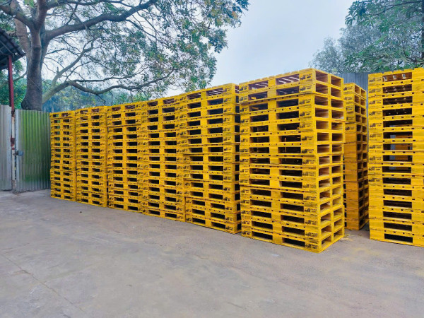 Pallet gỗ sơn vàng