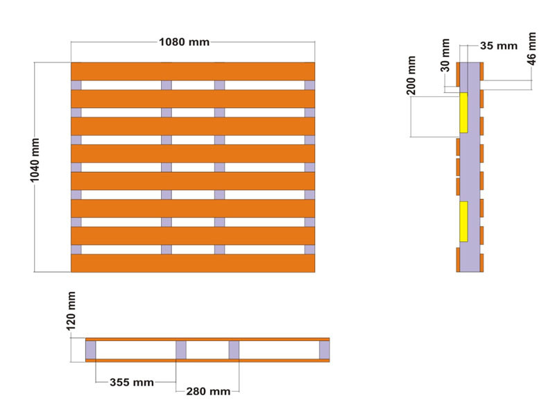 Bản vẽ kích thước Pallet gỗ tiêu chuẩn 1100x1100