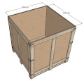 3D drawing of plywood box with dimensions