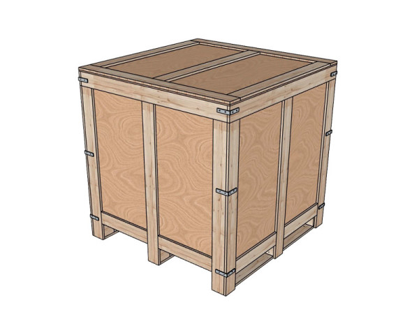 Bản vẽ 3D thùng gỗ dán 1100 x 1100 mm