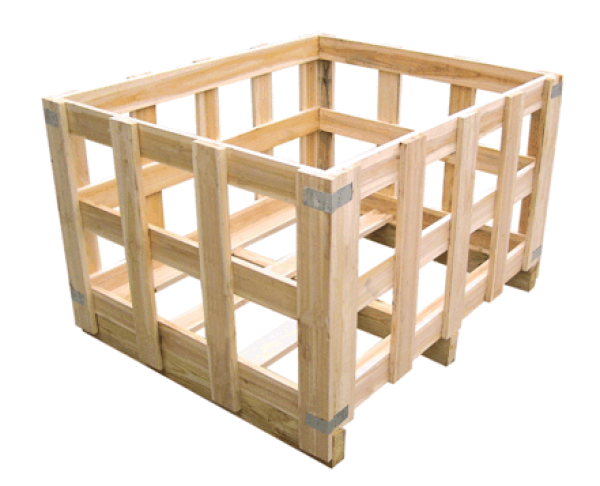 Wooden cage with iron corner braces